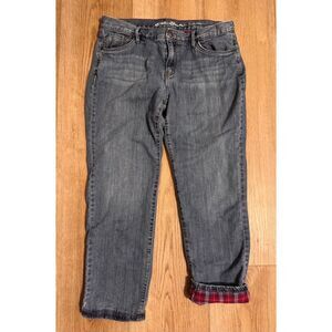 Eddie Bauer Womens Petite 10 Flannel Lined Denim Jeans Red Plaid Y2K Grunge